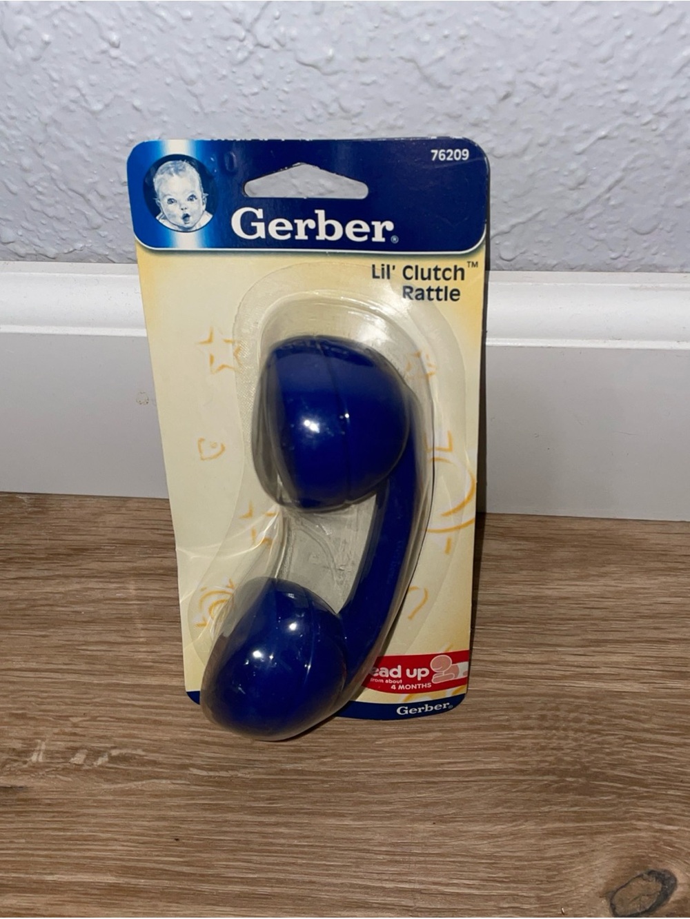 Vintage 2004 Gerber Blue Lil' Clutch Phone Rattle Baby Toy #76209 NOS